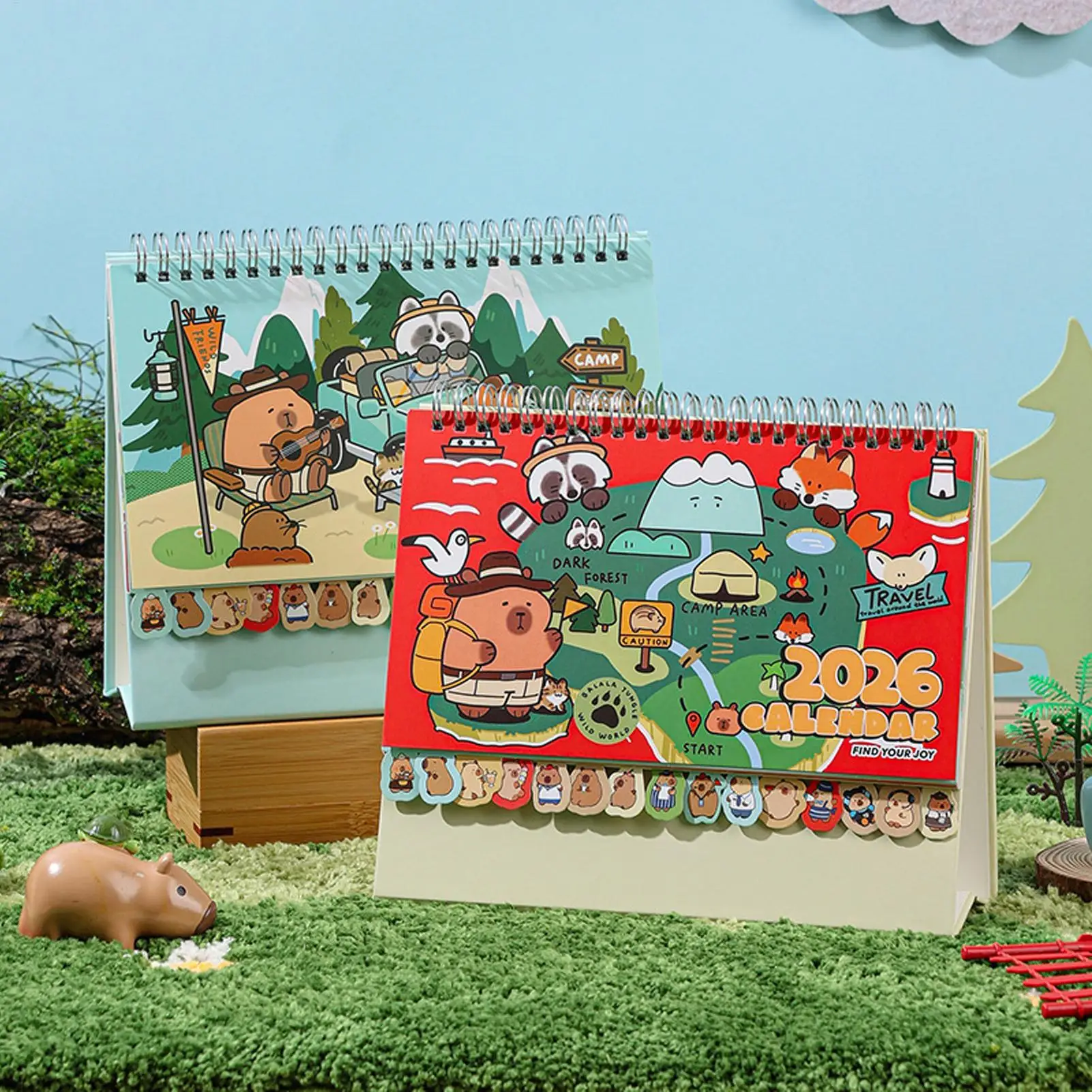 2026 Capybara Desktop Calendar Cute Animal Standing Desk Planner 12-Month Table Calendar for Office, School, Home Kitchen Decor