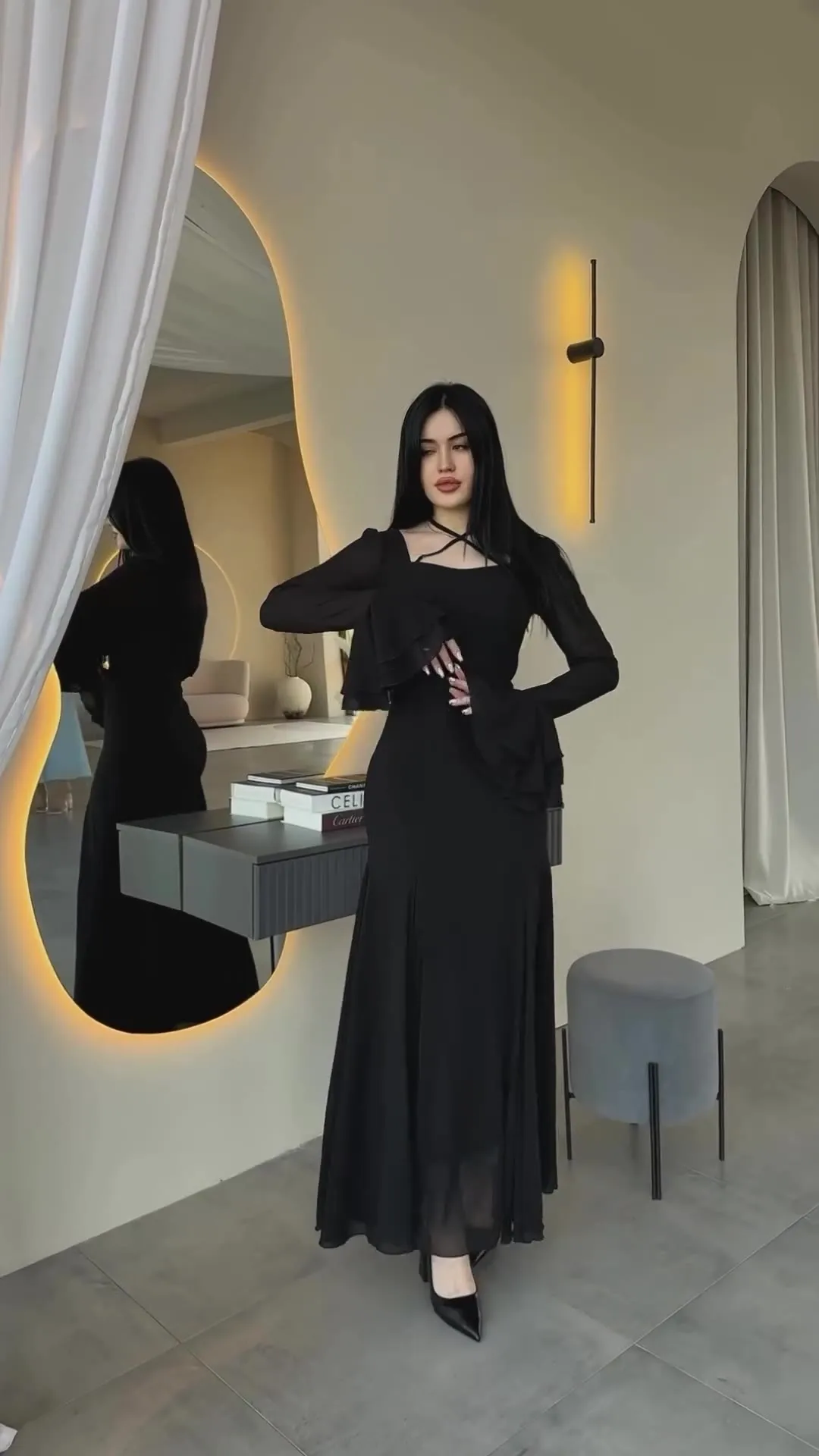 Fashion Autumn Ruffled Long Dress Women Bandage Slim High Waist Elegant Patchwork Party Dress Women's Chiffon Maxi Dress