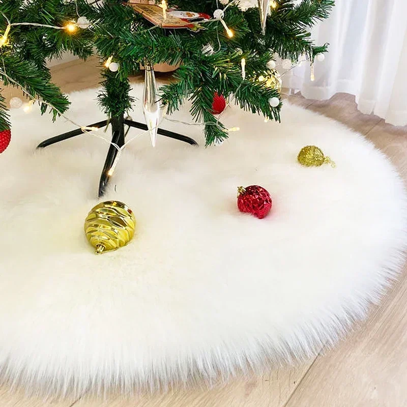 38/68Cm Snowy White Christmas Tree Gonna Peluche Faux Fur Alberi Di Natale Tappeto Mat Ornamenti Per Il 2024 Capodanno Decorazione Della Festa A Casa