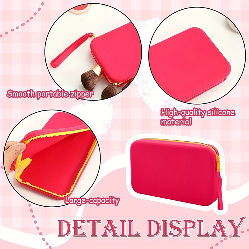 Square Silicone Storage Bag, Portable Travel Cosmetics and Toiletries Bag, Multifunctional Waterproof Cosmetic Bag with Zipper 5