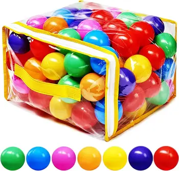 Ball Pit 50 Balls Phthalate Free Crush Proof Plastic - 7 Bright Colors in Reusable Play Toys for Kids with Storage Bag 1