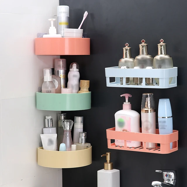 1pc Traceless Adhesive Bathroom Corner Shelf, Wall Mounted