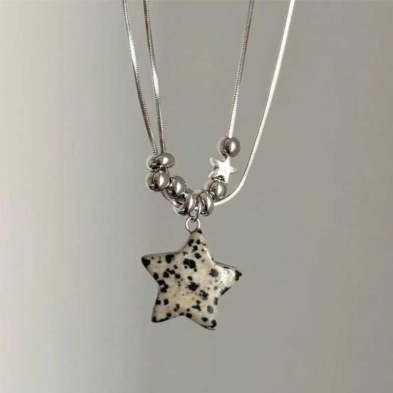 Y2K 쥬얼리 레오파드 프린트 스타 펜던트 목걸이 여성용 빈티지 귀여운 한국 패션 기하학 목걸이 액세서리 펑크 고스 - AliExpress