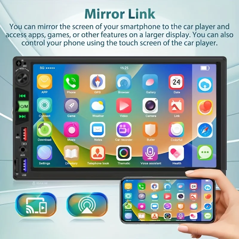 7인치 터치스크린 카 스테레오, 2 Din 헤드폰 입력, FM/USB/AUX SD 기능을 갖춘 멀티미디어 플레이어