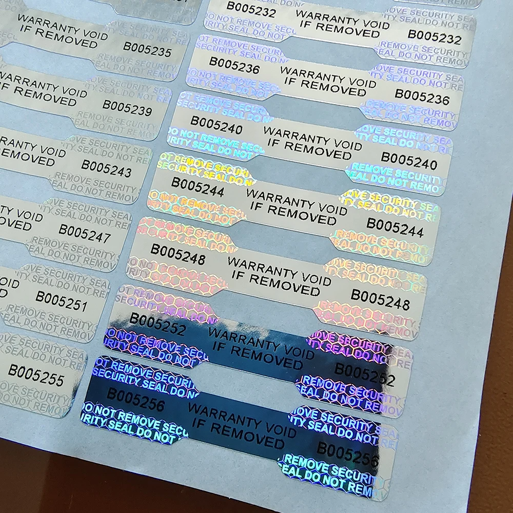 100pcs36x8mmDogboneSecuritySealSilverHologramStickerTamper