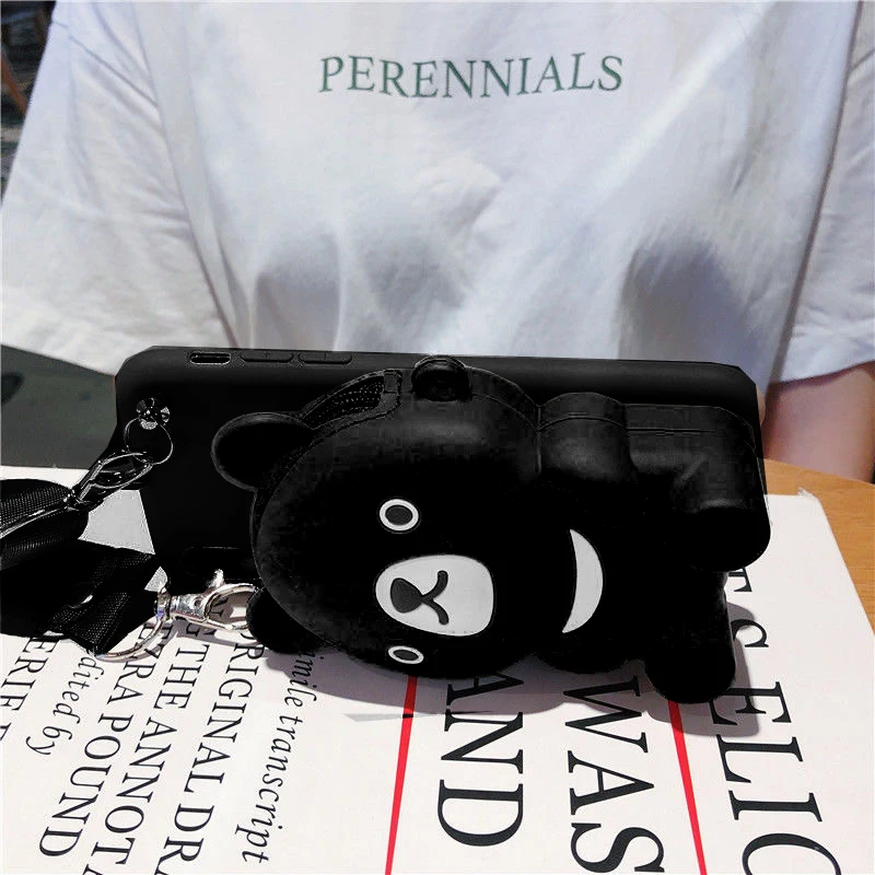 3D Cartoon Black Bear Wallet Case - Cute Animal Design Wallet and Bag Shell