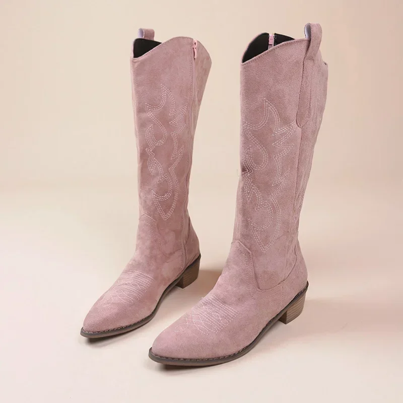 Enkellaarsjes Met Dikke Hak For Damesschoenen Borduren Puntschoen Cowboylaarzen