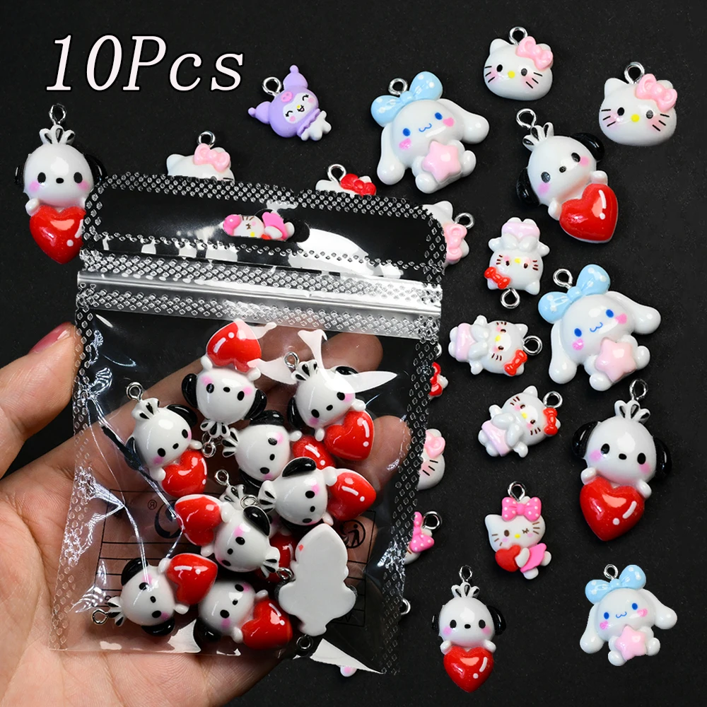 10개 귀여운 시나몬롤 헬로키티 네일 참 장식품 산리오 캐릭터 펜던트 DIY 귀걸이 쥬얼리 제작 레진 네일 데코레이션용