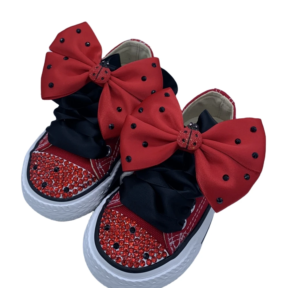 Dollbling Children's Canvas Shoes Handmade Halloween Custom Casual Flats Kids Lady Bug Crystal Girl Boys Red Chritmas Sneakers 4