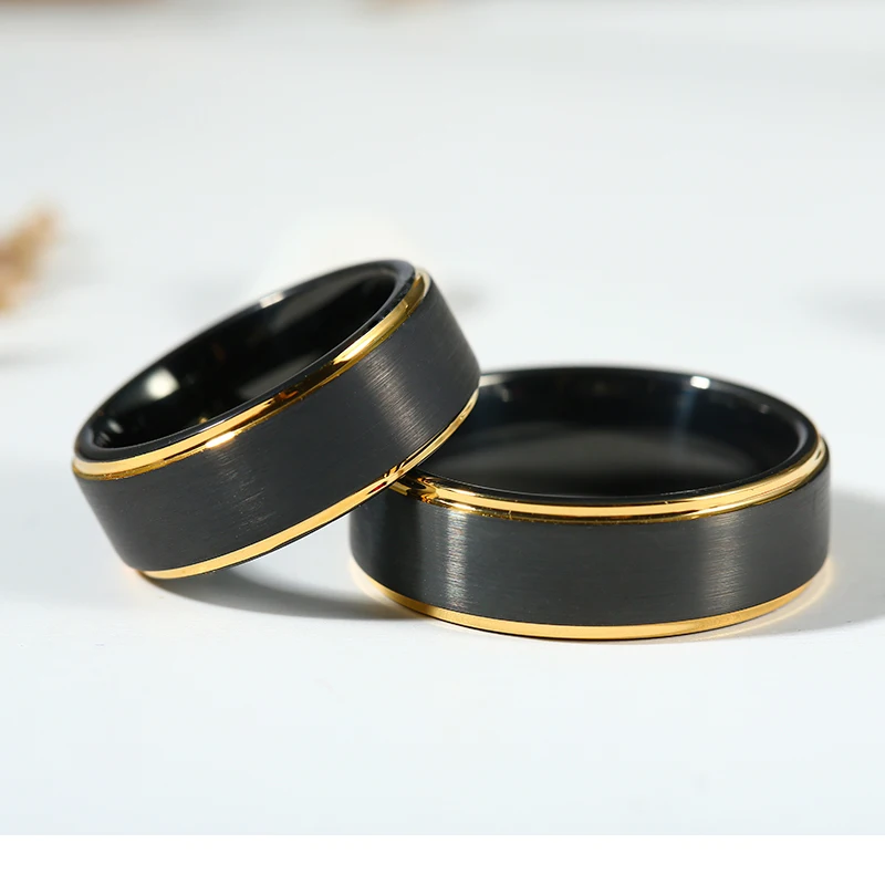 Black 8MM Tungsten Carbide Rings For Women Men Couple Wedding Ring Gold Color Edge Band Boy Dad Son Size 6-14 3