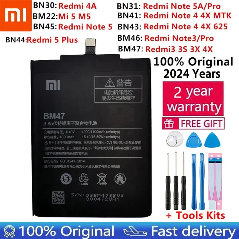 

Оригинальный аккумулятор Xiao Mi для телефона Xiaomi Mi Hongmi Redmi Note A1 3 3S 3X 4 4X 4A 5A 5X M5 5 6 Plus Prime S2 Pro Plus, батареи