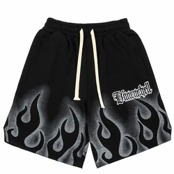 2023 Men Cotton Jogger Shorts Summer Track Short Black Hip Hop Streetwear Harajuku Shorts Sweatpants Fire Flame Printed Shorts