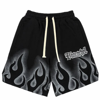 2023 Men Cotton Jogger Shorts Summer Track Short Black Hip Hop Streetwear Harajuku Shorts Sweatpants Fire Flame Printed Shorts 1