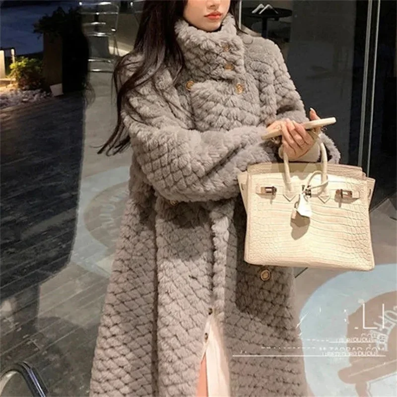 Premium Sense Cashmere Lamb Fur Coat Ladies Coat Thickened 2023 Winter New Blast Style Pure to Small Fragrant Wind Solid Color X