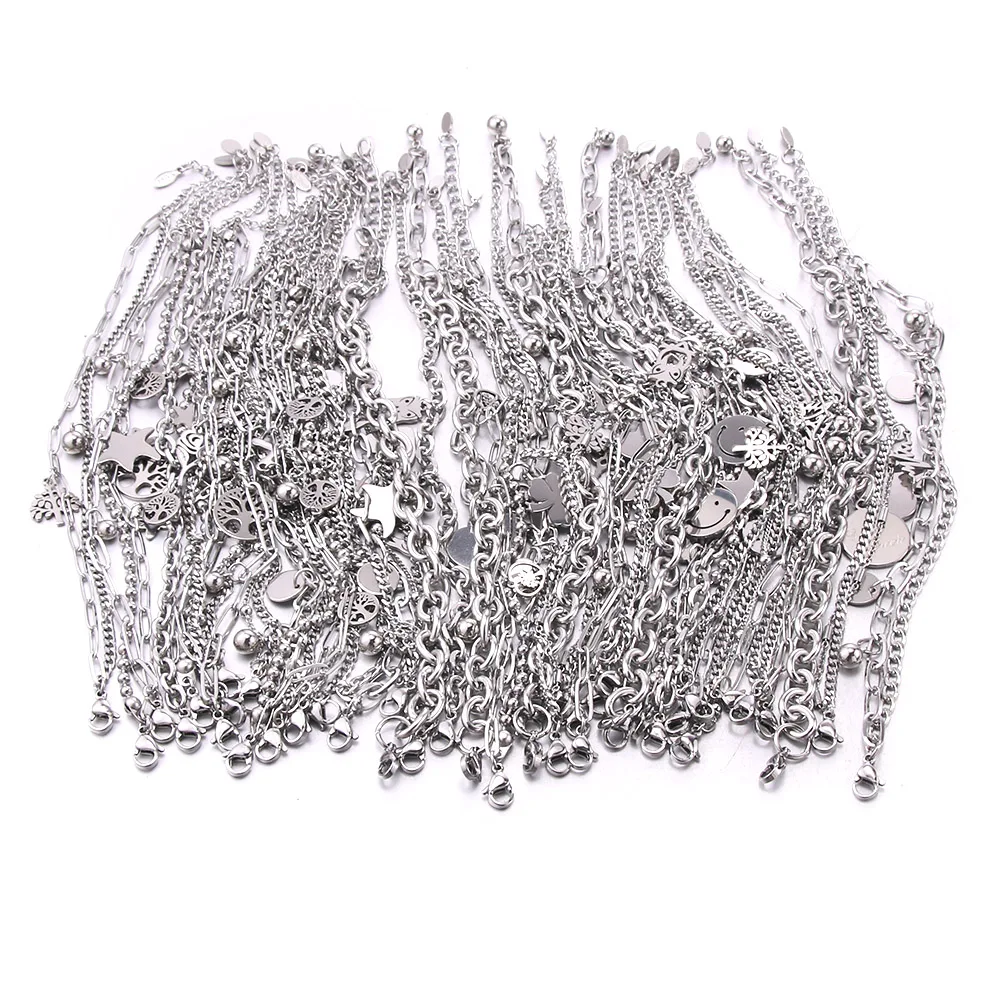 10Pcs/Lot Mixed Stainless Steel Bracelets High Quality Women Party Gift Fashion Cute Charm Bracelets Jewelry Wholesale