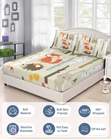 Trees Children Animal Fox Rabbit Queen Size Bed Mattress Fitted sheet Elastic Rubber Band Non-slip Bed Sheet Pillowcase Set 3