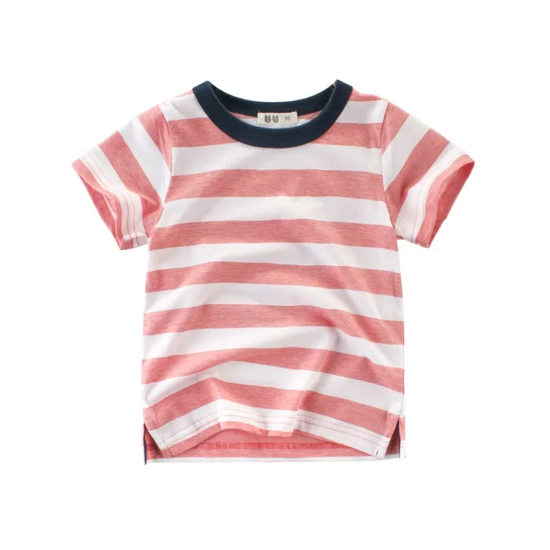 2024 Summer Clothes Boys T Shirt Striped Girls Kids Children Tops Cotton Clothing Short Sleeves T-Shirt Tee Brand Dropship 2-10Y