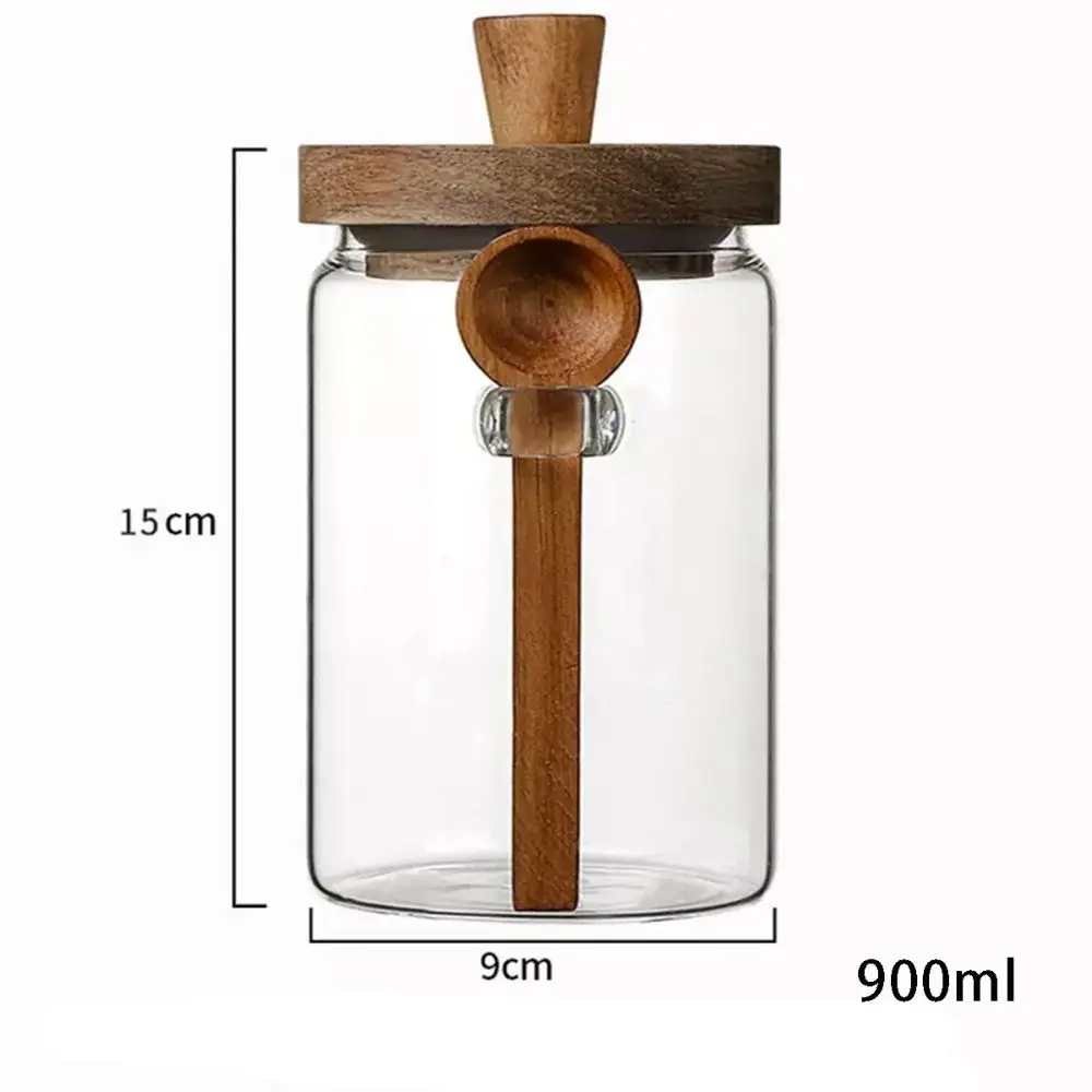Glass Sealed Jar Five Grains Coffee and Tea Storage Can with Wooden Spoon Seasoning Bottle Kitchen Moisture-proof Storage Tank 5