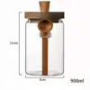 Glass Sealed Jar Five Grains Coffee and Tea Storage Can with Wooden Spoon Seasoning Bottle Kitchen Moisture-proof Storage Tank 5