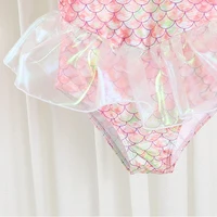 2024 Summer Baby Girls Princess Swimsuit 1-7Years Children One-piece Swimsuit Kids Fashion Rainbow Mermaid Swimwear With Hat 4
