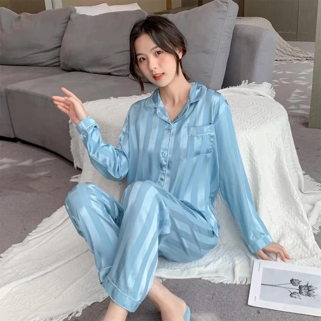 Aliexpress Autumn Winter Women New Pajama Jacquard Ice Silk Pajamas for Women Long Sleeves Long Pants Pijamas