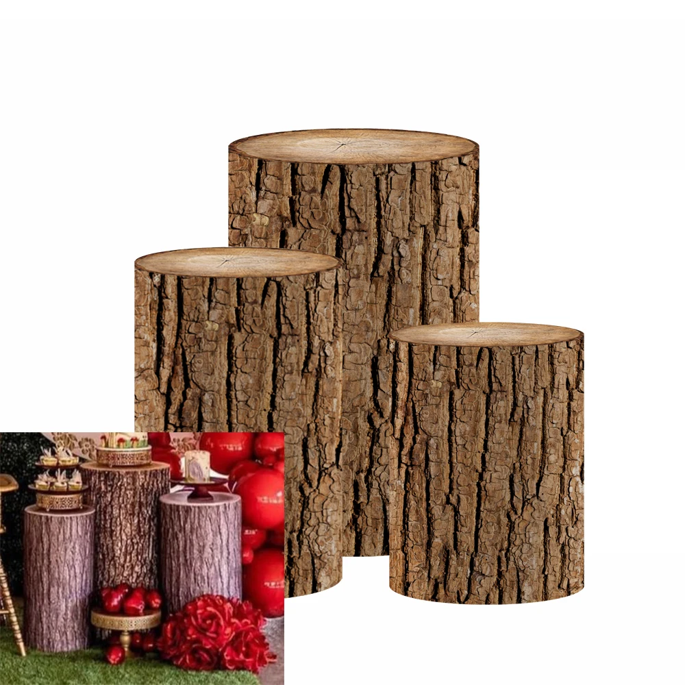 Brown Wood Grain Forest Theme Cylinder Cover for Boy or Girl Birthday Parties Wedding and Baby Shower Decoration Props Party Decoration Covers
