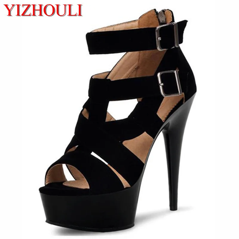 

Women's sexy heels, 15 cm stage banquet performance using summer fashion black gladiator dance shoes