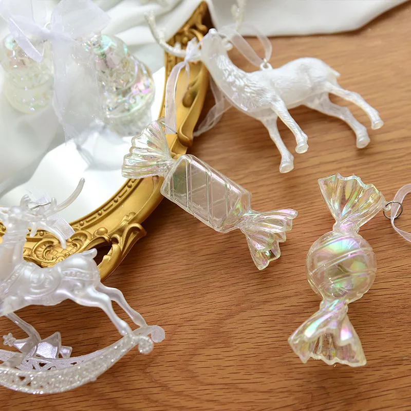 Christmas Tree Hanging Pendants Glitter Crystal Candy Elk Xmas Tree Oranments Merry Christmas Decor New Year White Deer