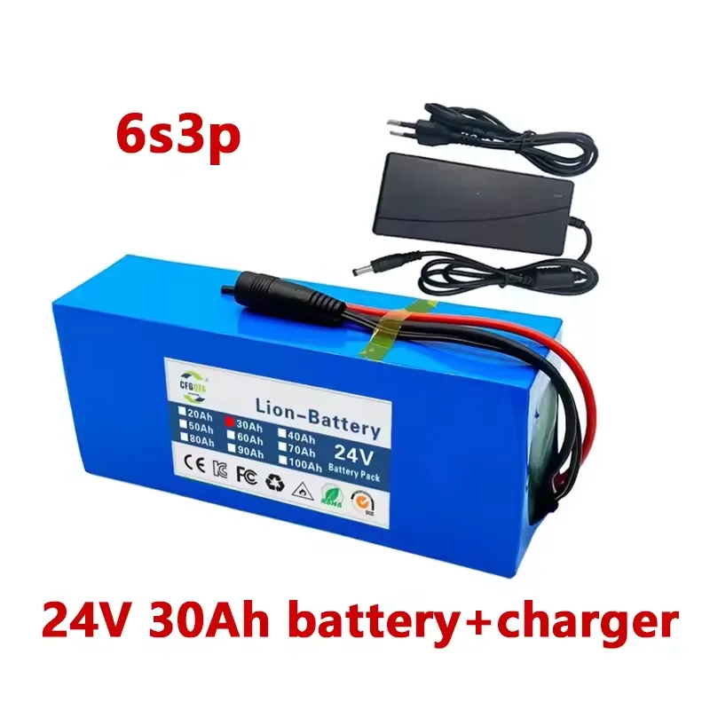 6s3p 24V 30Ah 18650 Lithium Battery Rechargeable Battery with BMS Protection Board Lithium-ion Battery Pack with Charger 6