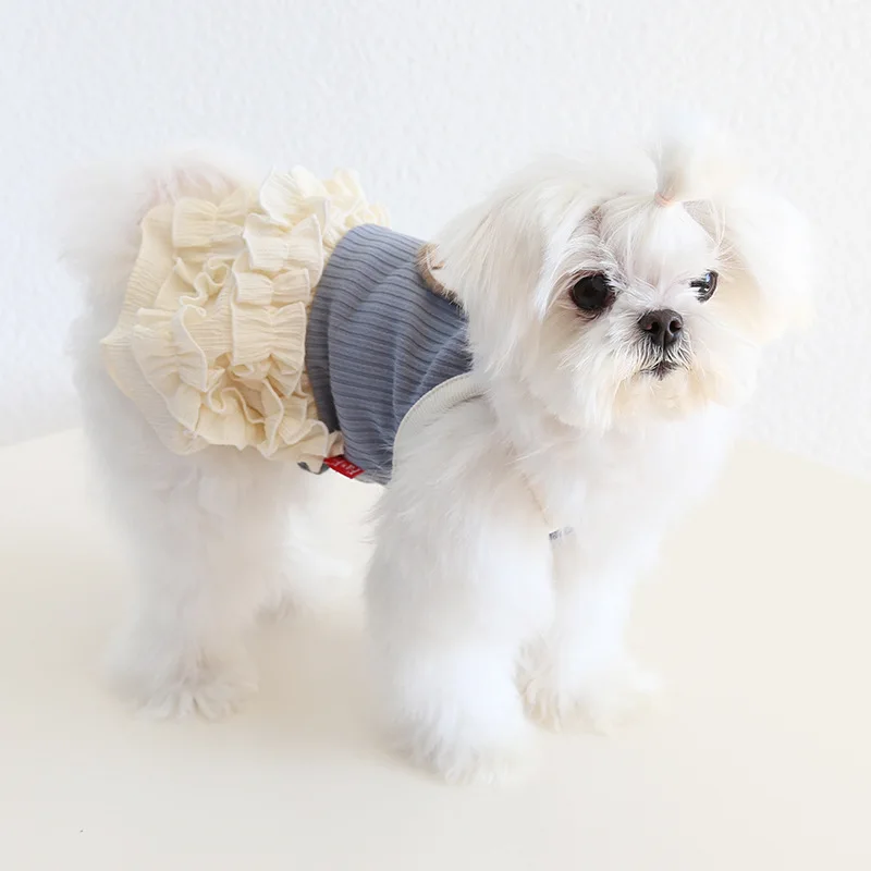 Ins Style Dog Spring & Summer Dress Elegant Heart Patterned Puffy Cupcake Skirt, For Small Dog Party And Walks