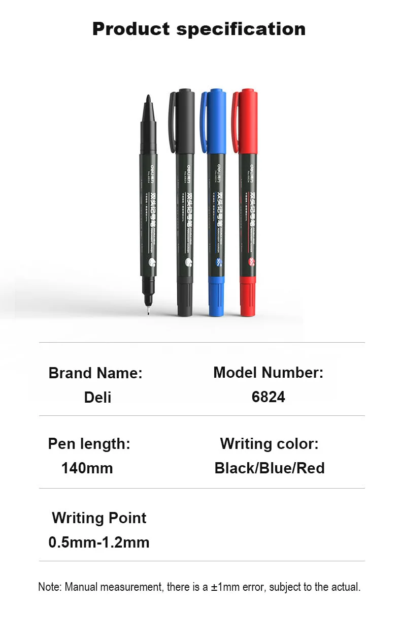 Deli Permanent Marker Pen Set Farbmarker Dual Tip 0,5/1,2 mm Spitze Schwarz Blau Rot Tinte Feine Spitze Wasserdichte Kunst Marker Stifte – Detail 12