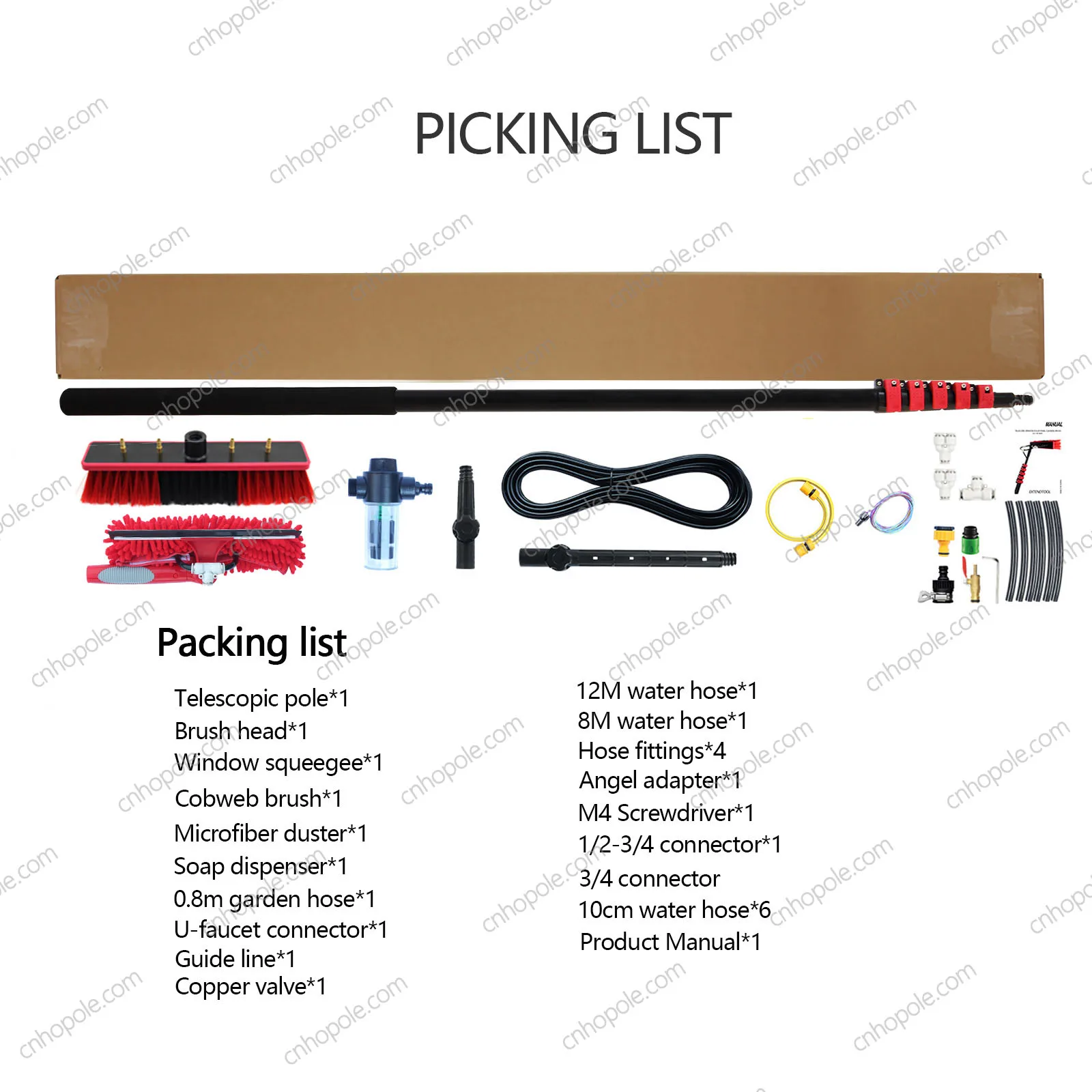 24/30/36ft Water Fed Pole Window Cleaning System Solar Panel Washing Kit Extension Telescopic High Reach Cleaner Soap Dispenser