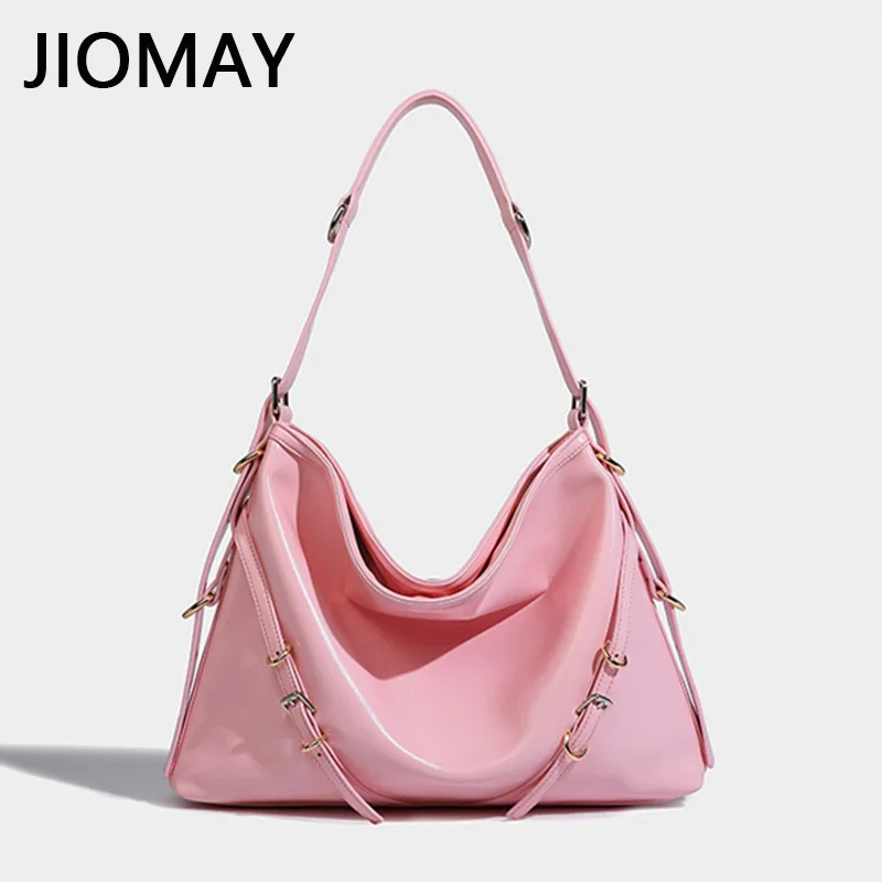 

Дизайнерские сумки JIOMAY из искусственной кожи для женщин, модные мотоциклетные и байкерские стильные вместительные сумки через плечо с пряжкой для ремня, 2023