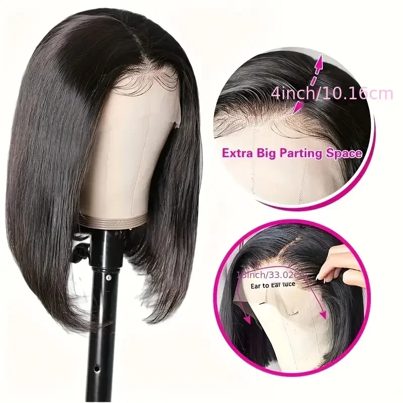 200% Dichte Kurze Gerade Bob Echthaar-Perücken 13x4 HD Spitze Natürliche Schwarze Farbe Bob Gerade Perücke Echthaar-Perücken für Frauen – Detail 7