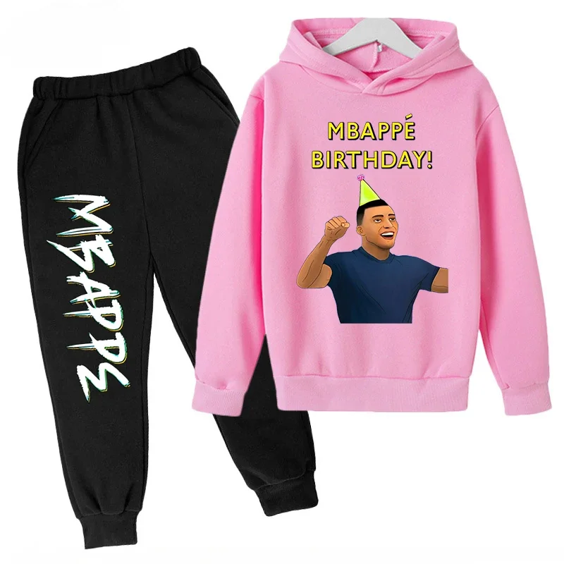 thumbnail image 1 of Conjunto de sudadera y pantalones con estampado de Mbappé para niños, primavera y otoño, ropa deportiva de 2 piezas para niños y niñas, ropa para niños, 1 of 5