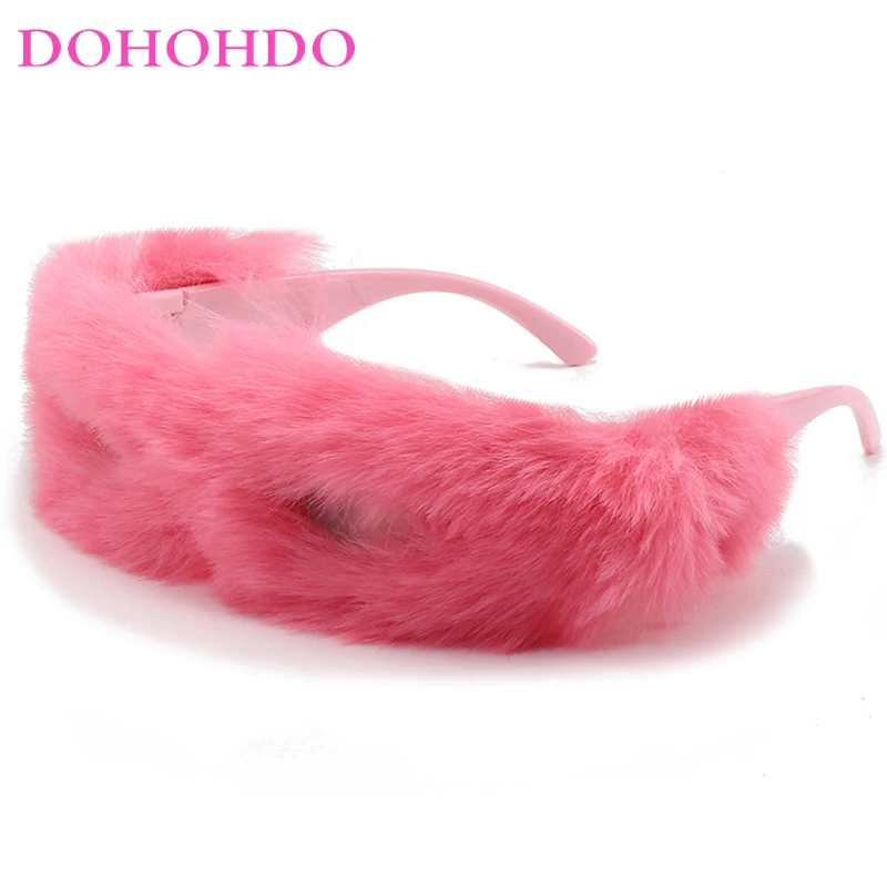 

Модные мягкие плюшевые солнцезащитные очки DOHOHDO для женщин и мужчин, зимние модные персонализированные Солнцезащитные очки с мехом В Стиле Хип-хоп, женские Брендовые очки UV400