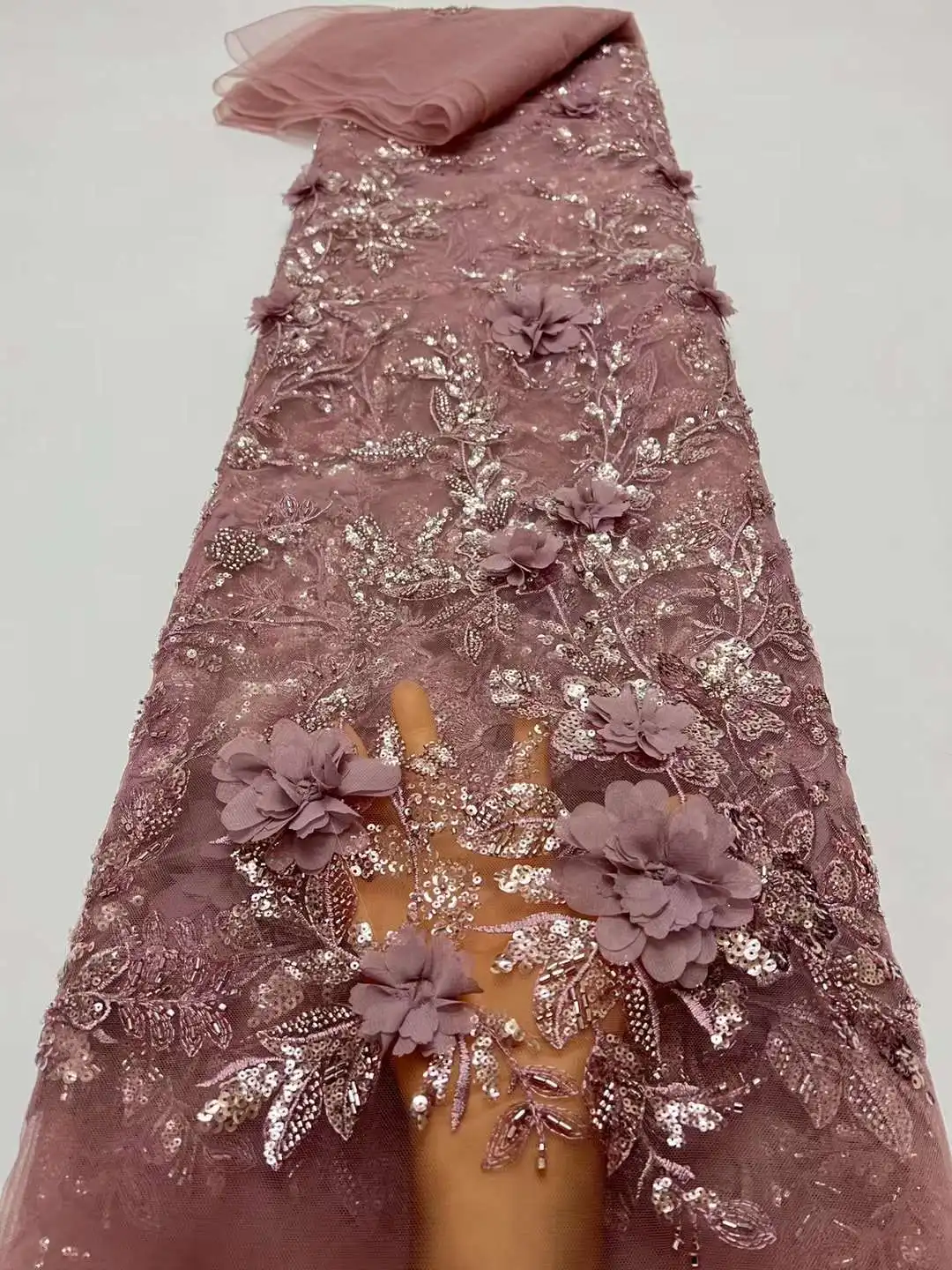 Milylace Tessuto Pizzo Africano 3D Floreale Con Perline – 4,6m X 1,3m – Ricamato, Per Matrimoni E Abiti Da Cerimonia - 4