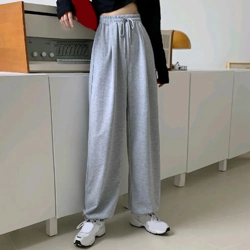 Trendy Women Sports Trousers Elastic Waist Skin-touch Pure Color Ankle Tied Sweatpants Temperament Women Pants Clothes