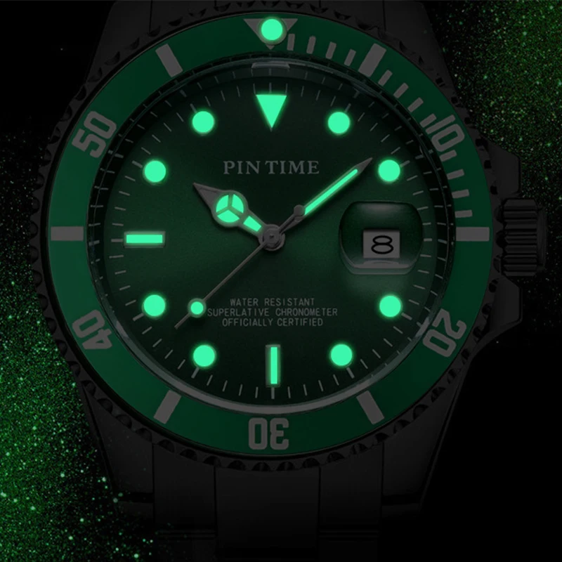 PINTIME Men Watch Fashion Brand Quartz Waterproof Wristwatch Rotatable Bezel Magnified Date Window Sport Casual Reloj Hombre Hot