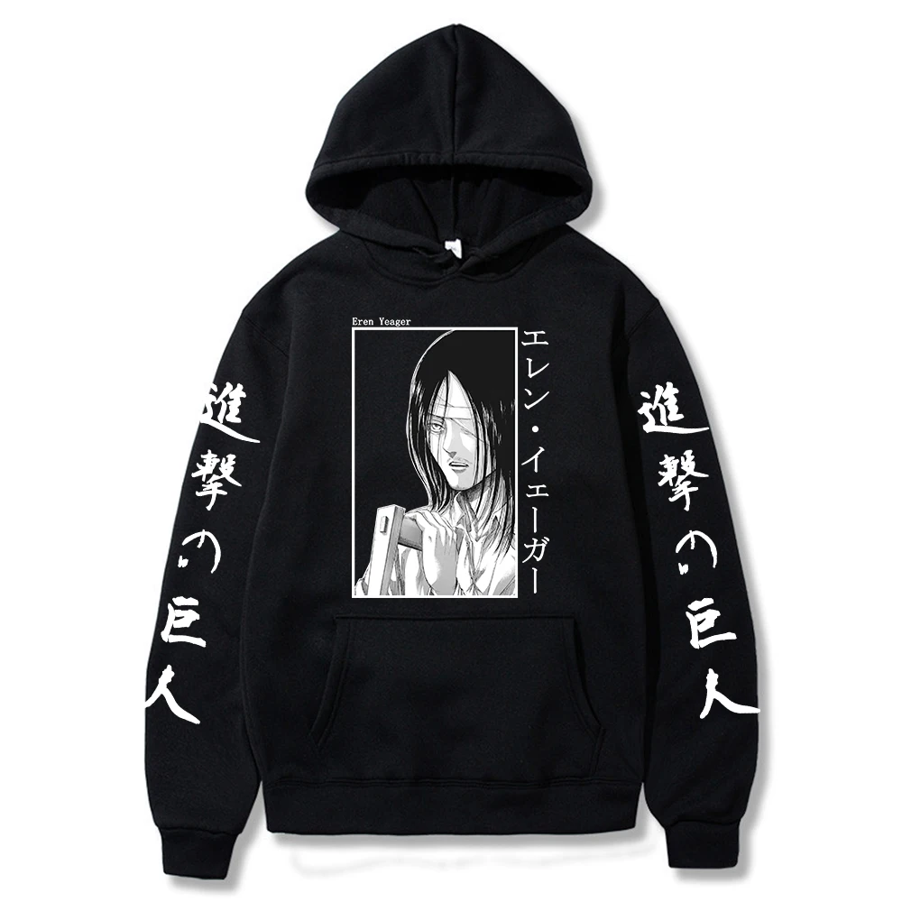 

Attack on Titan Hoodie Long Sleeves Eren Jaeger Graphic Loose Pullovers Tops Unisex Clothes