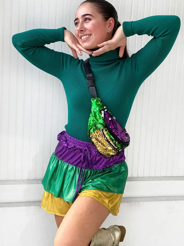 Colorblock Layered Mini Skort - Mardi Gras Mardi Gras Metallic Layered Skort