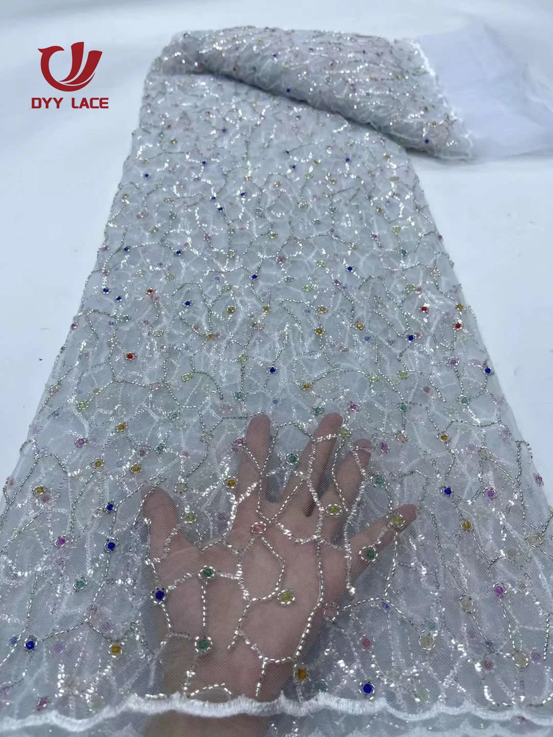 

Hot Sale African Sequins Lace Fabric 2024 5 Yards High Quality French Nigerian Groom Lace Fabric For Sewing Dress Wedding Party