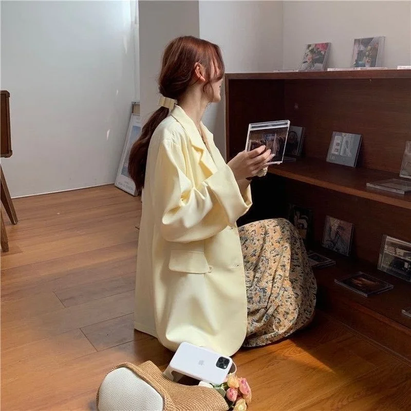 Korean Fashion Casual Office Blazer Chic Commute Suit Student Business Clothing 2023 Preppy Style Streetwear Solid Colors Jacket