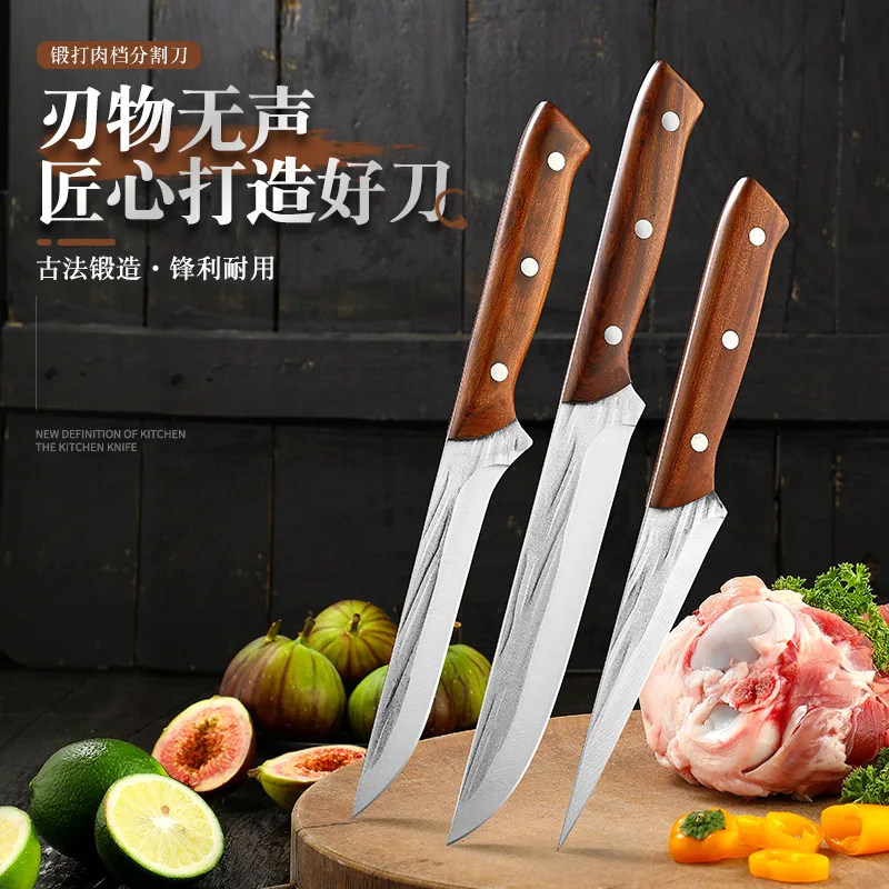 

Kitchen knife, butcher knife, hand forged bone knife, portable hunting knife, wooden handle