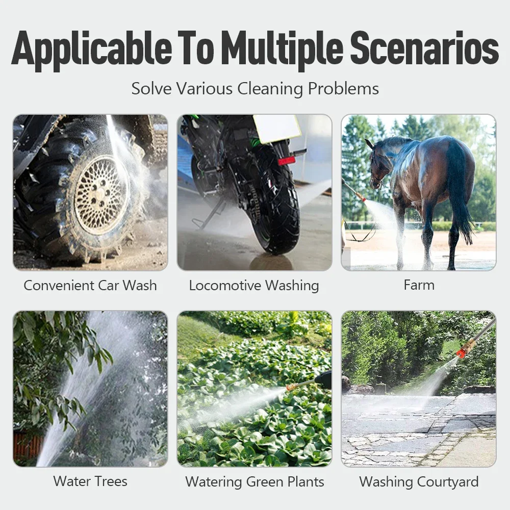Portable High Pressure Water Gun Cleaning Car Wash Machine Garden Watering Hose Nozzle Sprinkler Foam Water Gun 96HV Big Battery 5