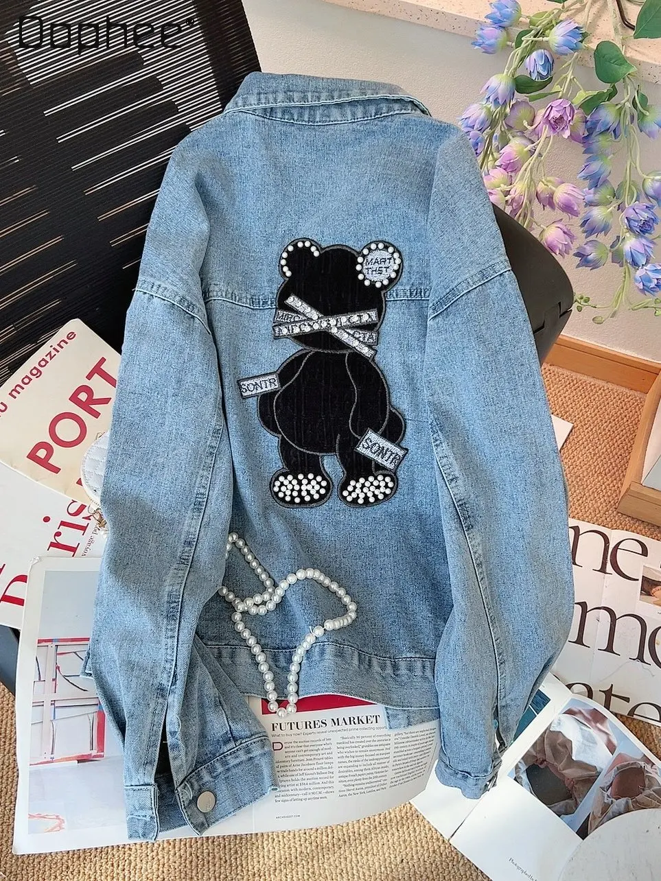 

Fashion Cartoon Embroidered Denim Jacket for Women 2023 Spring Autumn New Heavy Industry Beads Diamond-Embedded jeans Jacket Top