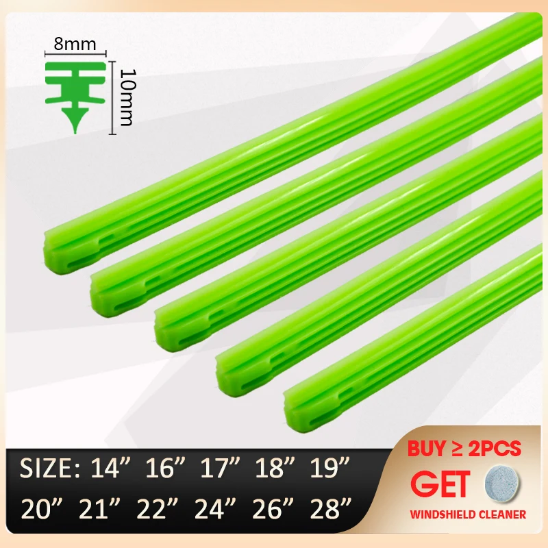 1pcs Car Wiper Windscreen Vehicle Insert Green Silicagel Strip Refill 8mm Soft 14"16"17"18"19"20"21"22"24"26"28" Accessories