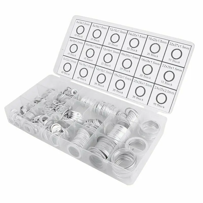 450pcs Universal Aluminum Seal Gasket O-Ring Set Muti-function O-Ring Set 6/8/10/12/14/16/18/20/22/24mm For Cars