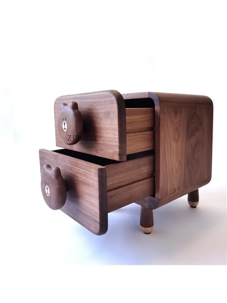 1Children's room, all solid wood bedside tables, black walnut bedside tables, cartoon storage cabinets