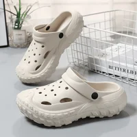 Women's Solid Color Flatform Clogs, Slip On Round Toe Non-slip Two-way Wear Soft Slides Shoes, Summer Beach Shoes 1